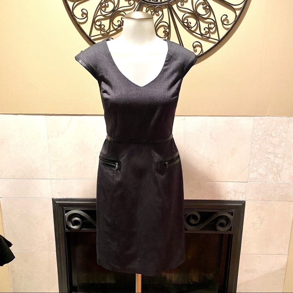 Averly Tailored Off Black Dress Faux Leather Trim